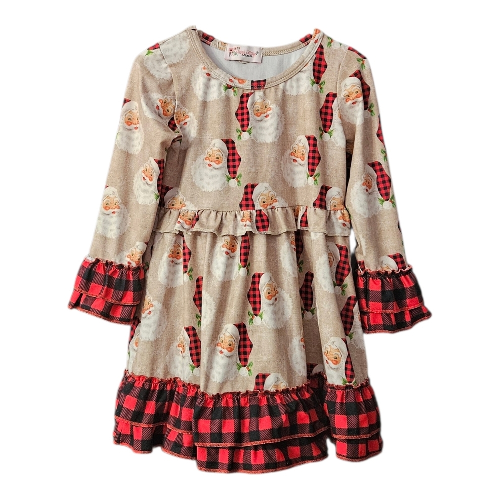Clover Cottage Apparel Christmas Dress Girl's 3T Santa Buffalo Plaid Long Sleeve